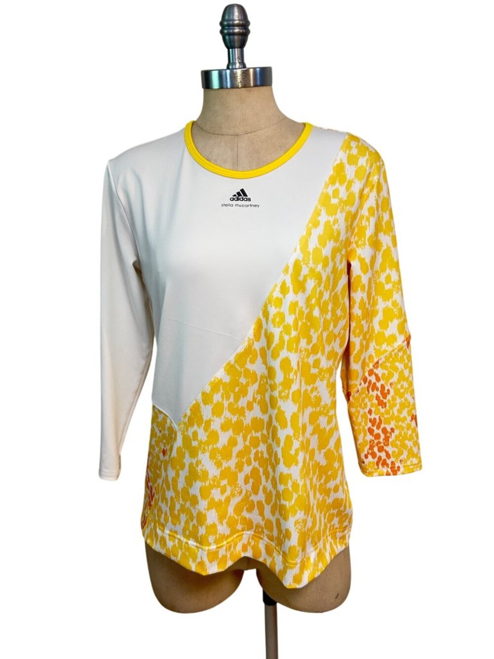 Adidas Stella McCartney Womens Yellow & White Print 3/4 Sleeve Top 44 Large